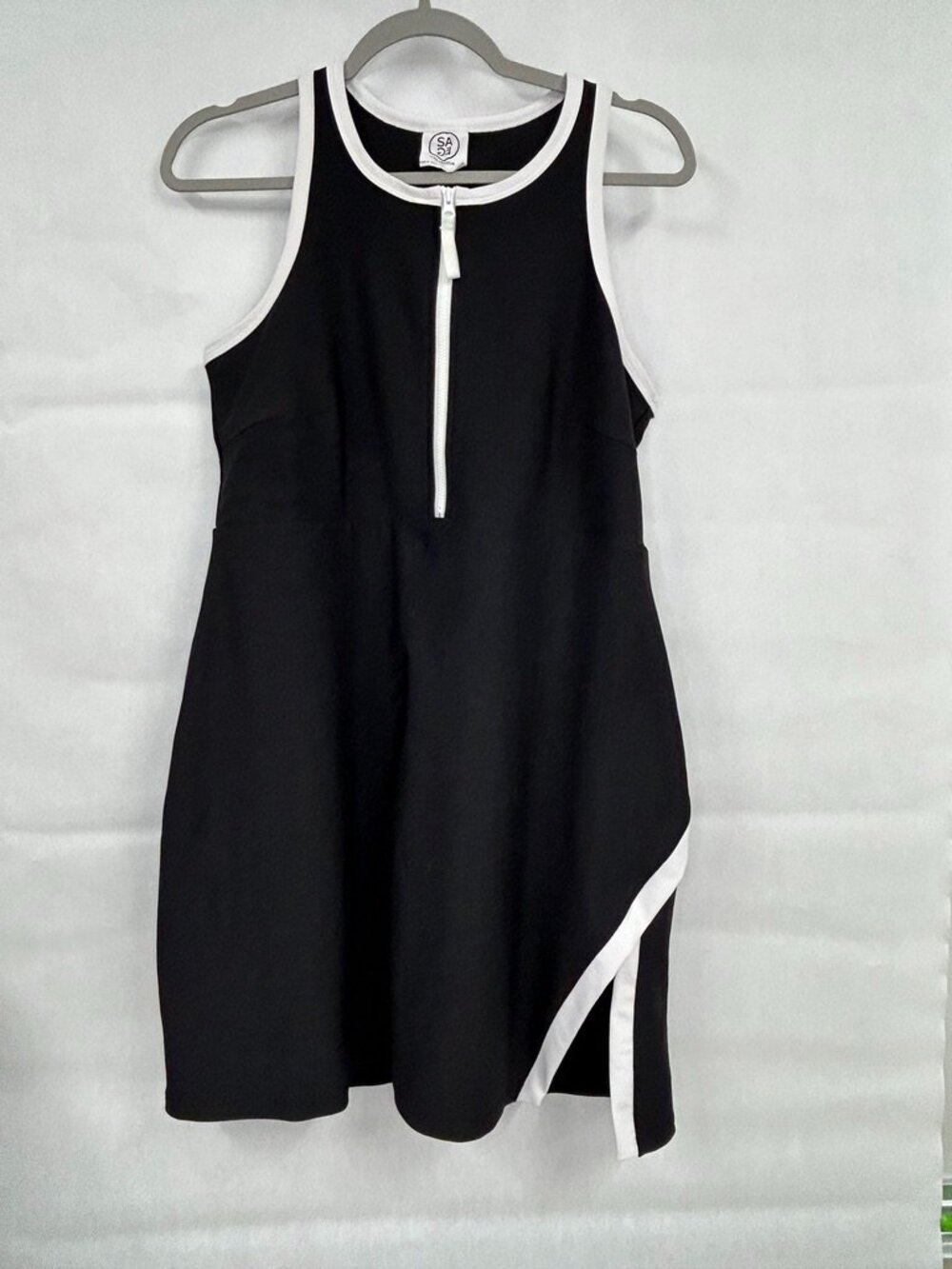 SAGE XL Black White Contrast Zip Front Shift Dress Sporty Chic Tenniscore Capsul